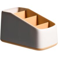 Caja organizadora de escritorio, soporte para mando a distancia de TV, 4 compartimentos de ABS que ahorran espacio, organizador de escritorio para oficina en casa (amarillo)