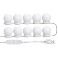 Kit de luz LED para espejo de tocador , con 10 bombillas ajustables, 10 niveles de brillo y 3 modos de iluminación, tipo USB, blanco - blanco -
