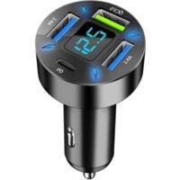 Cargador USB para coche de 4 puertos, cargador rápido USB de 50 W para encendedor de cigarrillos QC3.0 y PD, enchufe USB para encendedor de cigarrillos con voltímetro LED, compatible con iPhone, Andro