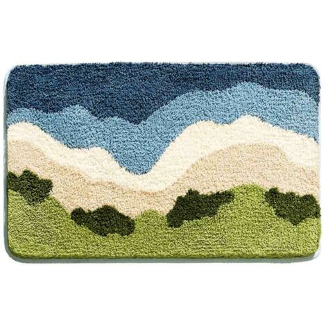 Tapis microfibre vert 50x60 cm, absorbant, lavable, pour bain/cuisine/toilette. (1/5)
