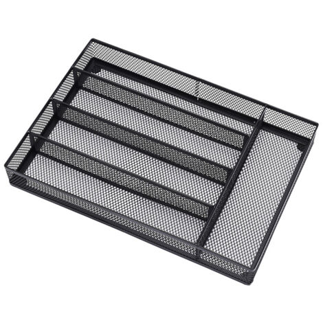 Plateau à couverts en treillis métallique, boîte à couverts en métal, plateau à couverts, hauteur x largeur x profondeur : 5,3 x 24 x 32,5 cm, noir. (1/5)