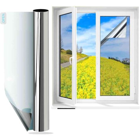 Film Miroir Fenêtre sans Tain Anti Chaleur Anti-Regard Contrôle de la Température Protection de la Vie Privée Film Adhésif Réfléchissant pour Fenêtre Maison Bureau Magasin(40cm4m,Argent) (1/5)