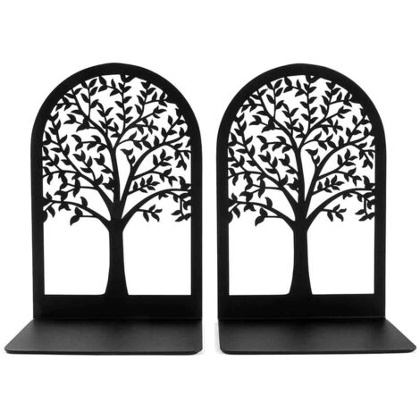 serre-livres métal noir design arbre, presse-livres antidérapants résistants, école, bureau, maison (1/5)