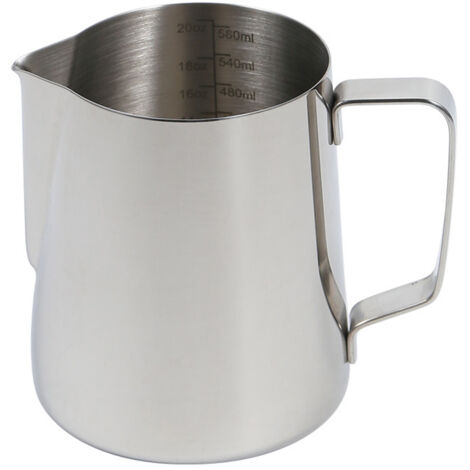 Pichet à mousse de lait, pichet à lait en acier inoxydable 304, pichet à vapeur de 350 ml, pichet à vapeur pour café, cappuccino, barista, carafe à lait avec stylo de décoration, argenté 350ML (1/5)