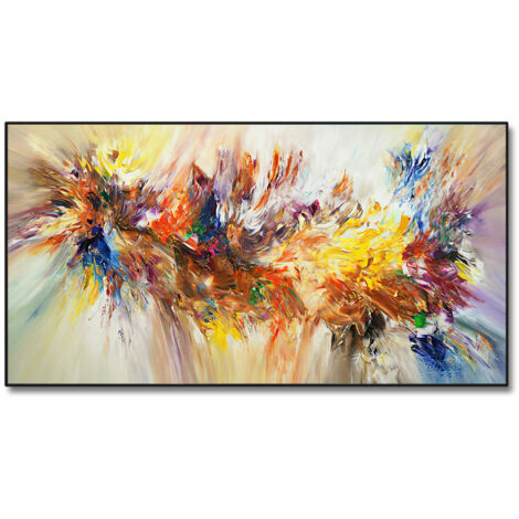Grande toile abstraite colorée à motifs floraux, idéale pour la décoration murale du salon, 60 x 120 cm, sans cadre. (1/5)