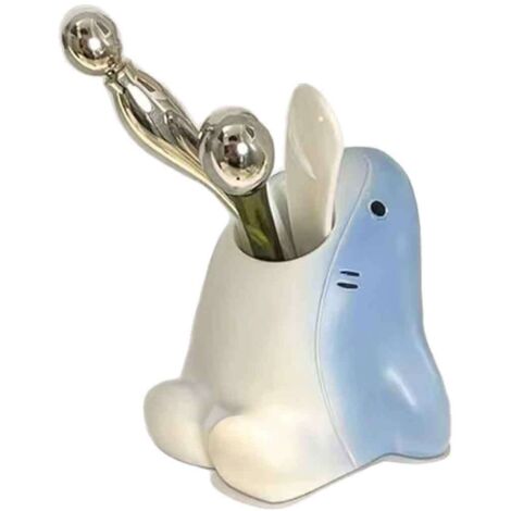 Porte-brosse enfant mignon en résine forme requin gris, organiseur créatif pour comptoir, bureau ou coiffeuse (1/5)
