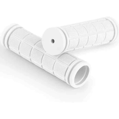Une paire de poignées de guidon ergonomiques et antidérapantes en caoutchouc souple, adaptées aux vélos BMX et VTT, de 120 mm de long, de 23 à 28 mm de diamètre, blanches. (1/5)