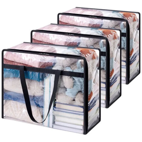 Lot de 3 sacs de rangement transparents de 40 L, en PVC, pliables, avec poignées, adaptés au rangement des housses de couette et des boîtes de rangement. (1/5)