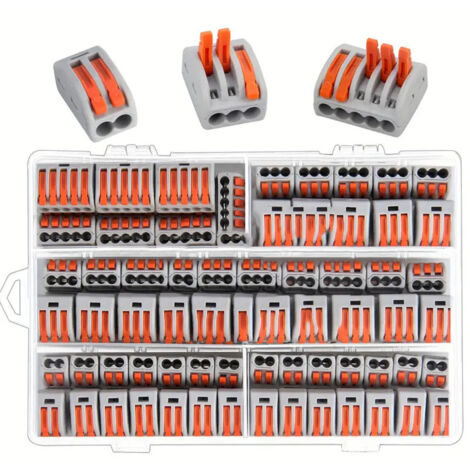 Connecteur de Fil Compact, 100pcs Connecteurs Electrique, Terminaux d'écrou de Levier, Bornes de Connexion Automatique avec 50pcs 3-Trous, 40pcs 2-Trous,10pcs 5-Trous (1/5)