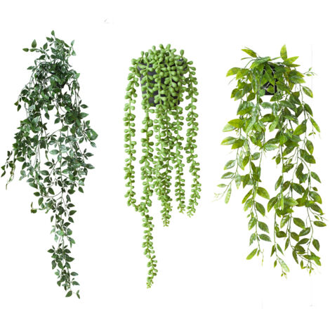 Plante Artificielle Tombante - 3Pcs Plantes Artificielles avec Pots Interieur Extérieure Decoration -Vert Faux Lierre Suspendue (1/5)