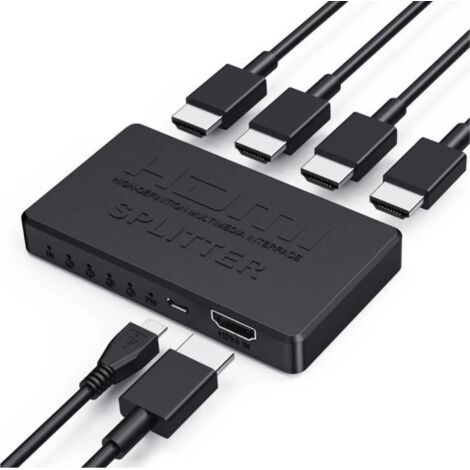 Répartiteur HDMI 4 Ports - 1 Entrée 4 Sorties, Support 3D, 4K, 1080p HD, Compatible PC, Décodeur et Blu-ray, Diffusion Multi-Écrans Simultanée, Installation Facile
