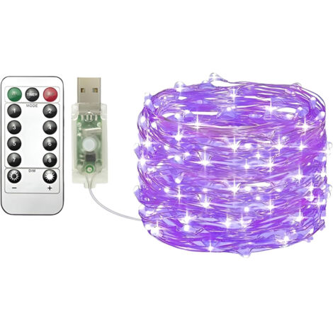 Guirlande lumineuse USB violette de 20 mètres, 200 LED, avec télécommande, 8 modes, minuterie et fonction de variation d'intensité, idéale pour Noël, la chambre, la décoration intérieure et extérieure (1/5)