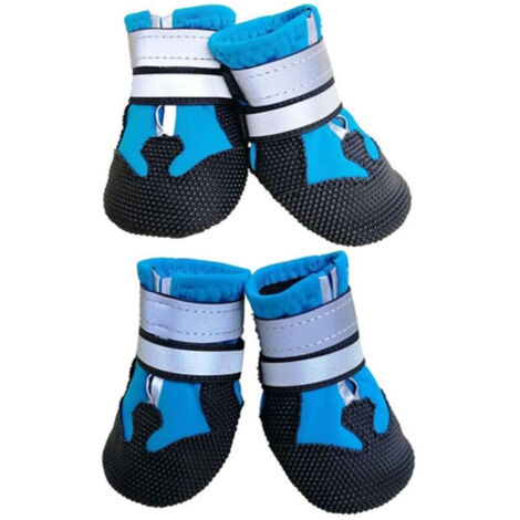 Bottes pour chiens, lot de 4 chaussures imperméables pour chiens avec sangles réfléchissantes et antidérapantes, adaptées aux chiots, aux chiens de petite et moyenne taille (XL, bleu).