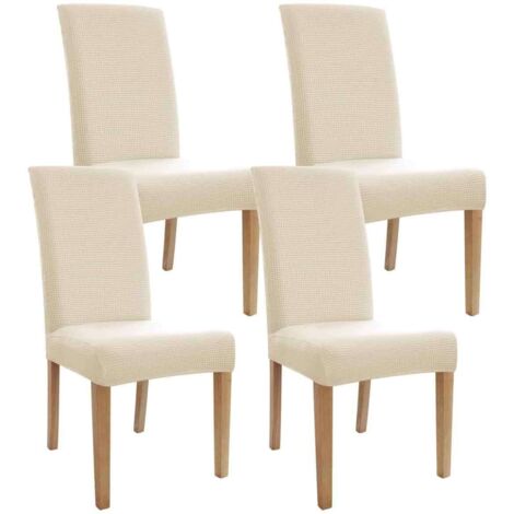 Ensemble de quatre housses de chaise élastiques, housse de chaise de salle à manger beige épaisse, convenant à diverses occasions : maison, hôtel, restaurant, bureau. (1/5)