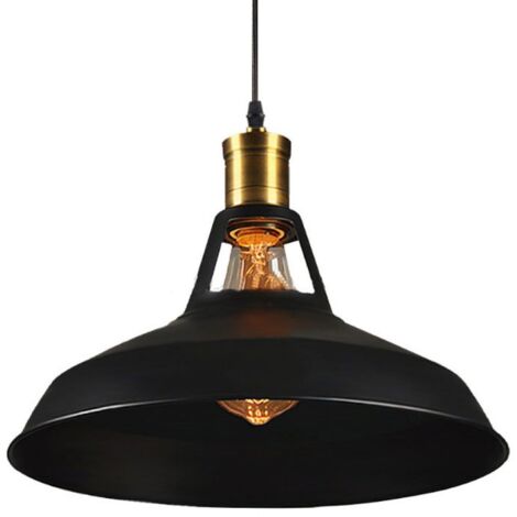 Suspension Industrielle Métal - Lot de 3 - Style Rétro Edison - Culot E27 - Pour Salon Cuisine Couloir - Noir Ø27cm (1/5)