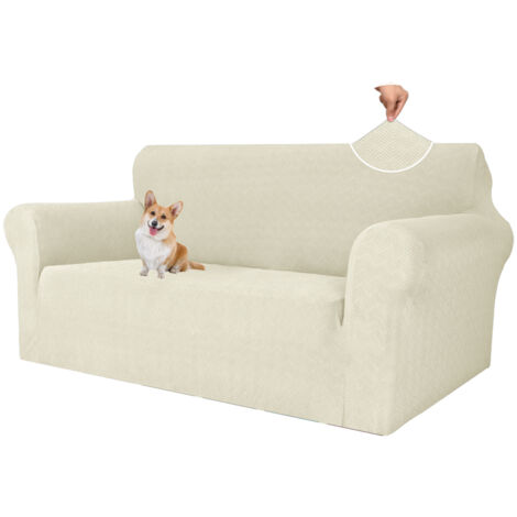Housse de canapé double avec accoudoirs, housse de canapé élastique universelle, housse de canapé jacquard, lavable, beige. (1/5)