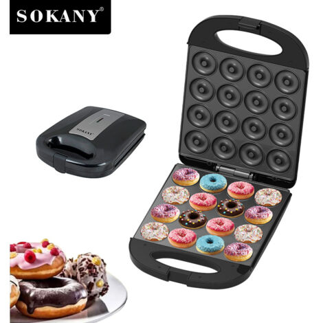 Machine à mini-donuts, machine à mini-crêpes, cuit 16 mini-donuts, surface antiadhésive, appareil à gâteaux, chauffage double face, idéal pour le petit-déjeuner, les collations, les desserts et plus e