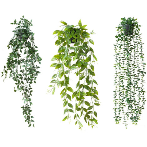 Lot de 3 plantes artificielles suspendues en eucalyptus avec pots - Lot de 3 plantes artificielles suspendues en eucalyptus avec pots (1/5)