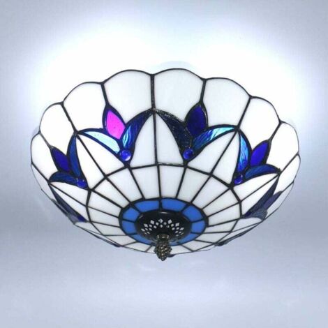 Plafonnier style Tiffany, lustre vintage, plafonnier en vitrail, lampe encastrée (9,8 pouces) (1/5)