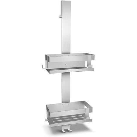 Étagère de rangement suspendue à double niveau pour toilettes, étagère de rangement de douche en acier inoxydable 304, design innovant avec porte en verre sans cadre ni perçage, rangement pratique pou (1/5)