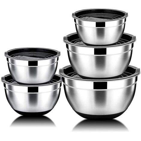 Ensemble de 5 bols mélangeurs, saladiers en acier inoxydable avec couvercle hermétique (1/5)