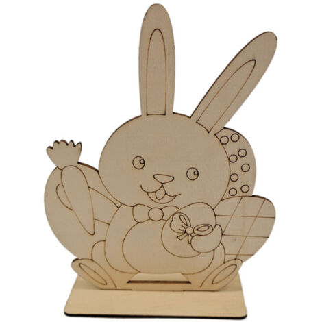 Ensemble de décorations de Pâques en bois, décoration intérieure à faire soi-même, support à œufs en forme de lapin graffiti, copeaux de bois (1/5)