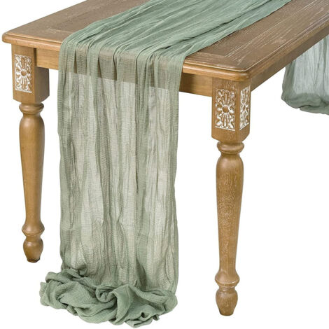 Chemin de table Artoid Mode Boho en gaze vert sauge, décoration de table de cuisine, intérieur, fêtes, mariages, anniversaires, 90 x 300 cm (1/5)
