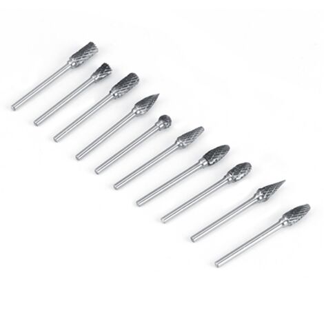 Jeu de 10 fraises rotatives en acier au carbure de tungstène, queue de 3 mm, diamètre de coupe de 6 mm, double coupe (1/5)