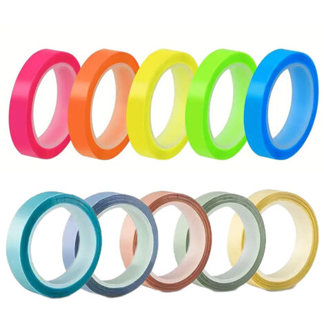 5 rouleaux de bandes adhésives fluorescentes amovibles, ruban transparent coloré pour notes, ruban surligneur pour enseignants, élèves, classe et bureau (0,6 cm x 5 m) (1/5)