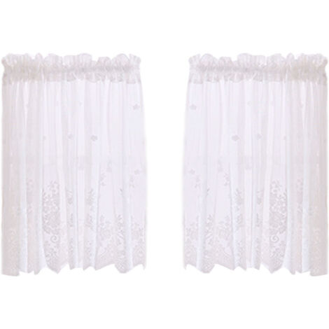 Cantonnière de cuisine en dentelle blanche transparente, longueur idéale pour les fenêtres, petit rideau de salle de bain brodé de fleurs, cantonnière à œillets pour chambre, salon, sous-sol, café (1/5)