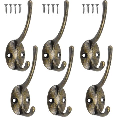 Lot de 6 patères murales vintage, style rétro, avec 12 vis, pour salle de bain ou cuisine - Bronze (1/5)