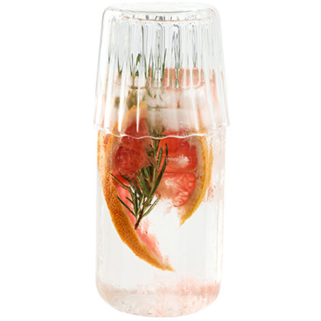 Ensemble de boissons en verre transparent à motif vertical, comprenant une carafe et une tasse. Pot à eau bouillante blanc froid. (1/5)