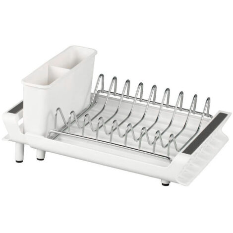 Égouttoir à vaisselle extensible pour plan de travail avec porte-ustensiles, petit égouttoir en acier inoxydable avec plateau égouttoir pour évier (gris) (1/5)