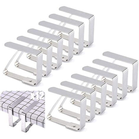 Pinces à nappe, lot de 12 pinces antidérapantes pour nappe d'extérieur, grandes pinces en acier inoxydable réglables pour nappe, idéales pour la cuisine, le bureau, le restaurant, le jardin, les pique (1/5)