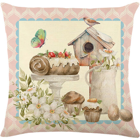Housse de coussin imprimée Pâques, housse de coussin en lin pour canapé, motif œuf de lapin, impression recto (1/5)