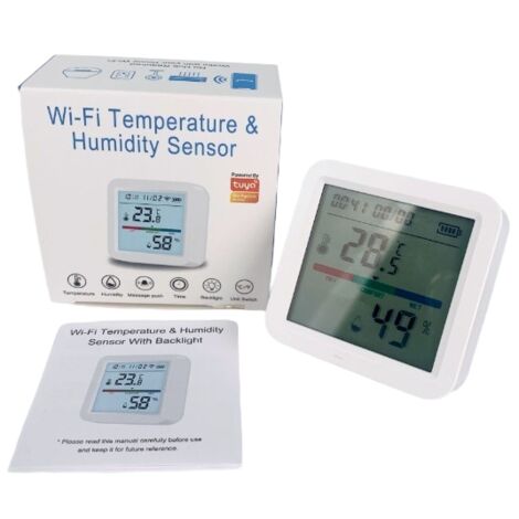 Capteur d'humidité WiFi Tuya - Moniteur sans fil de température et d'humidité avec batterie, blanc, compatible maison connectée, alertes en temps réel (1/5)