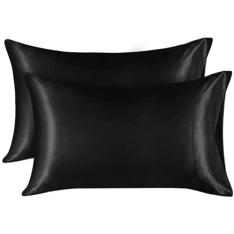 Taie d'oreiller en satin, lot de 2 taies d'oreiller souples, fermeture portefeuille (1/5)