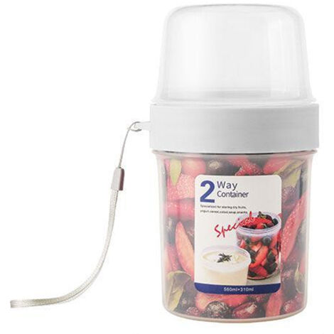 Grand récipient double pour salade, scelleuse pour pots de yaourt, fermeture hermétique, double récipient avec cordon (310 ml + 560 ml) (1/5)