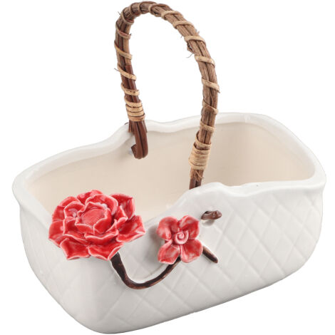 Pot de fleurs portable en rotin pour plantes succulentes, pot de fleurs créatif en céramique verte (1/5)
