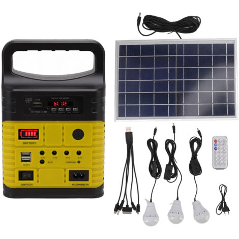 Générateur solaire avec lampe LED, radio MP3 Bluetooth, chargeur de téléphone portable, station d'énergie solaire portable multifonctionnelle, prise UE 250 V
