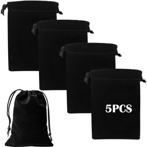 Lot de 5 pochettes en velours noir souple avec cordon de serrage, petites pochettes à bijoux double face, pochettes en velours, pochettes cadeaux rectangulaires, pochettes en tissu pour bonbons de mar