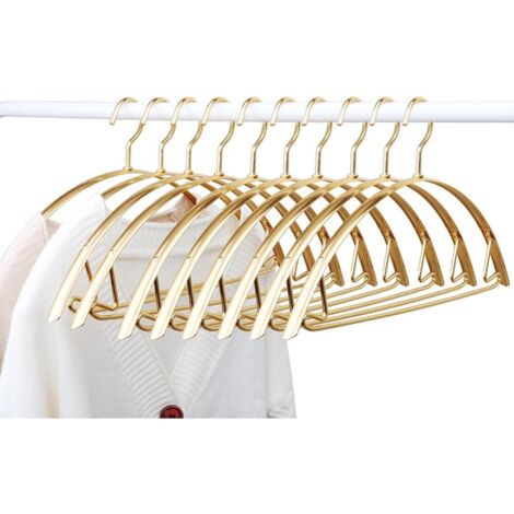 Lot de 10 cintres métalliques robustes pour pantalons avec barre antidérapante - Dorés - Indéformables et peu encombrants, parfaits pour chemisiers, robes, vestes et pantalons. (1/5)