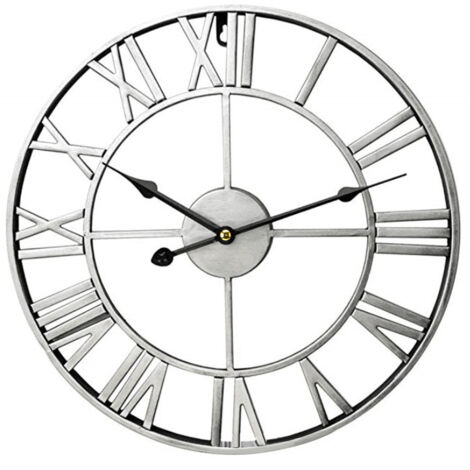 Grande horloge murale de style vintage, ronde et noire, en métal doré moderne, silencieuse, sans tic-tac, à piles, 40 cm (16 pouces), chiffres romains, idéale pour le salon, la chambre ou la cuisine.