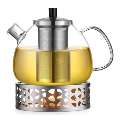 Base chauffante en acier inoxydable avec théière en verre, théière en verre haut de gamme, filtre amovible innovant en acier inoxydable, corps de théière en verre raffiné, compatible avec une chauffe (1/5)