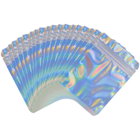 Sachets à fermeture éclair holographique HRX Package, sachets en Mylar refermables de 14 x 20 cm pour emballage de fondants parfumés et d'échantillons alimentaires (lot de 50) (1/5)