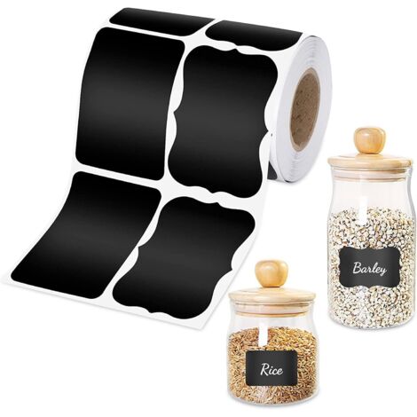 Étiquettes pour bocaux, 240 étiquettes réutilisables et imperméables effet tableau noir, étiquettes noires autocollantes, étiquettes effet tableau noir pour pots de confiture ou bocaux Mason (1/5)