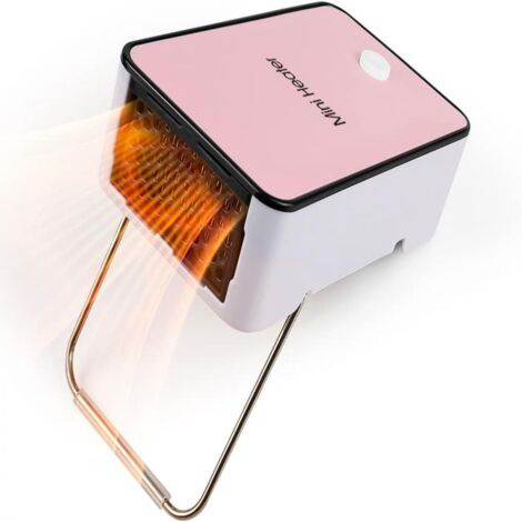 Mini radiateur d'appoint rose à chauffage rapide, support rotatif antidérapant, chauffage de bureau portable pour la maison, le bureau ou les dortoirs (prise britannique). (1/5)