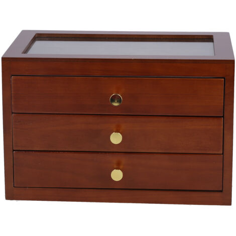 Coffret à bijoux en bois à 3 niveaux avec 3 tiroirs, idéal pour ranger bagues, bracelets et colliers. Cadeau parfait. (1/5)