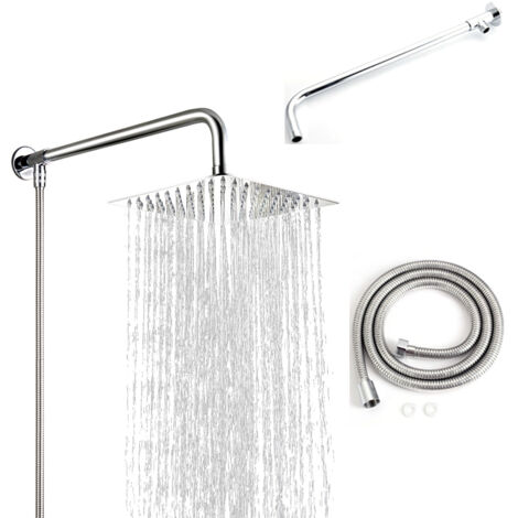 Pommeau de douche HAUSPROFI effet pluie, accessoire de salle de bain, douche, pommeau de douche de luxe 30 cm (12 pouces), pommeau de douche carré en acier inoxydable 304 poli miroir haute brillance ( (1/5)