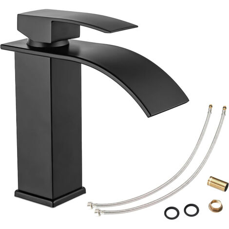 Mitigeur de lavabo RUBOQE - Robinet cascade monocommande en acier inoxydable, robinet de salle de bain, mitigeur de lavabo avec 2 flexibles (1/5)
